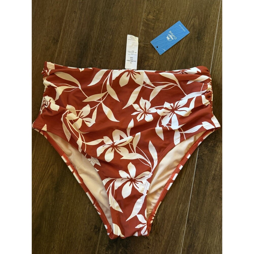 Cupshe Floral Rust Colored High Waisted Bikini Bathing Suit Bottoms size M, NWT